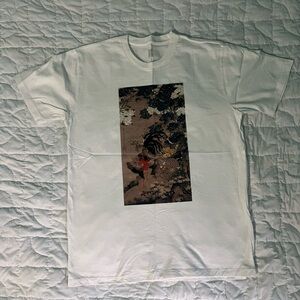 White Rooster and Flower Graphic Short Sleeve Tee